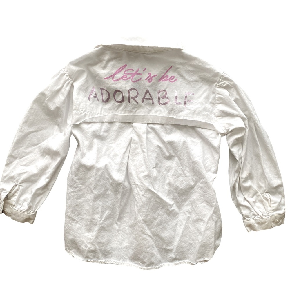 Zara “Let’s be Adorable” white button down shirt